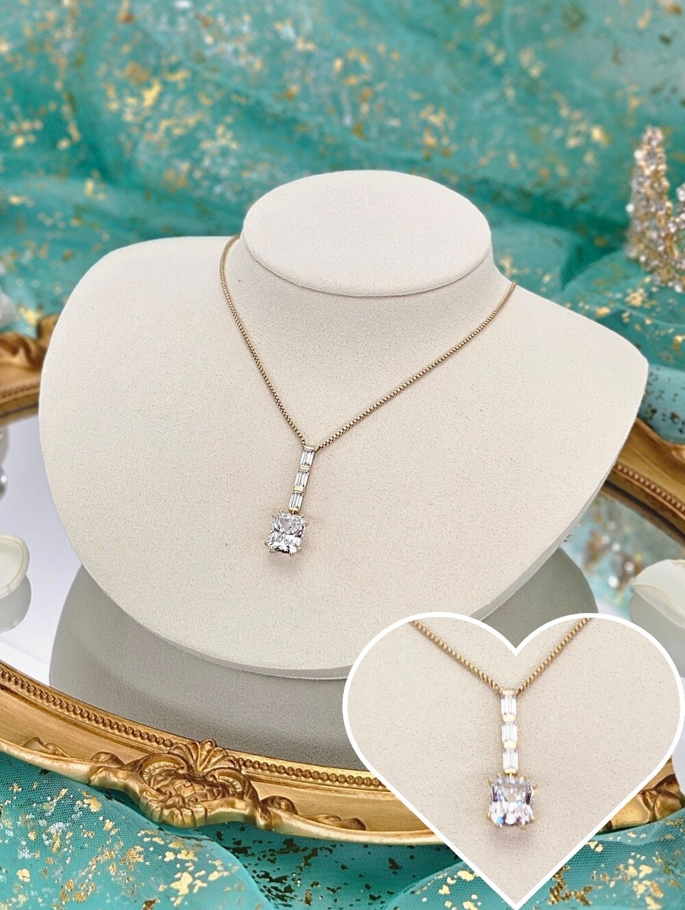 Nadri Chateau Emerald CZ Drop Necklace Gold Plated Formal Wedding Bridal Gifts